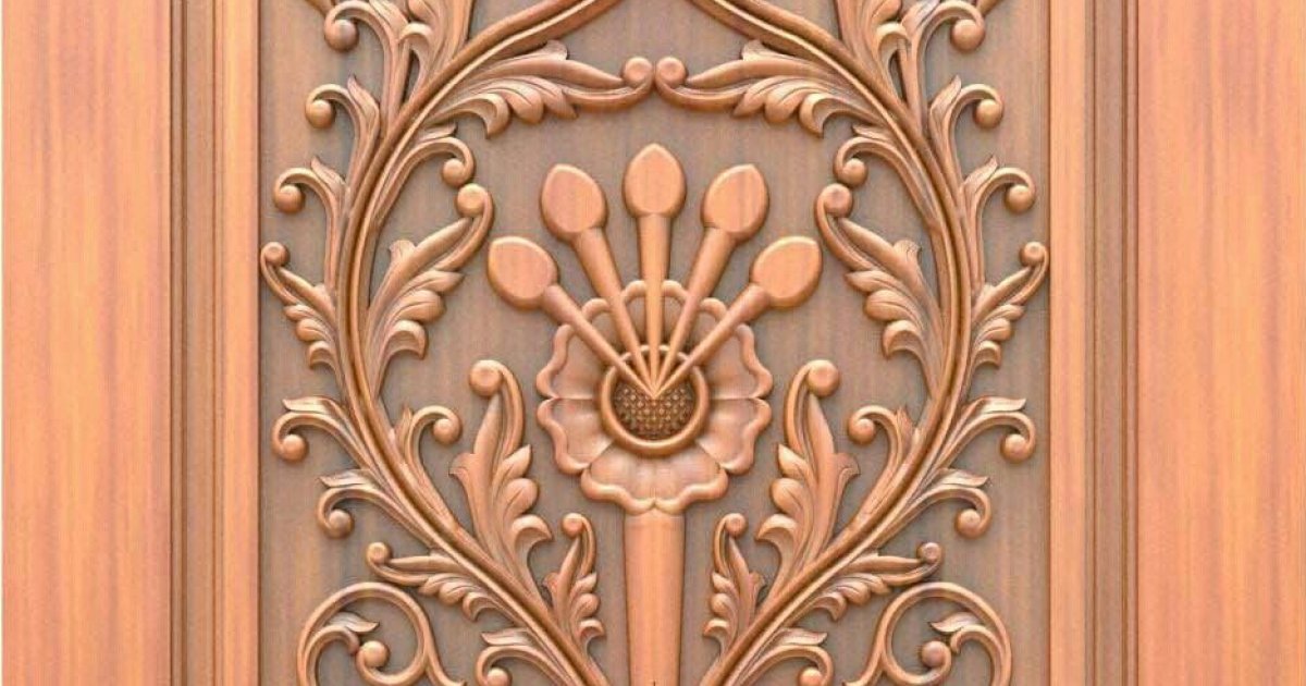 Traditional Carved Wooden Door Panel with Floral Vase Design | Builders ...