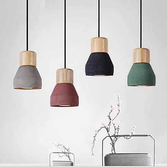 Modern Pendant Lights with Wood and Colored Shades