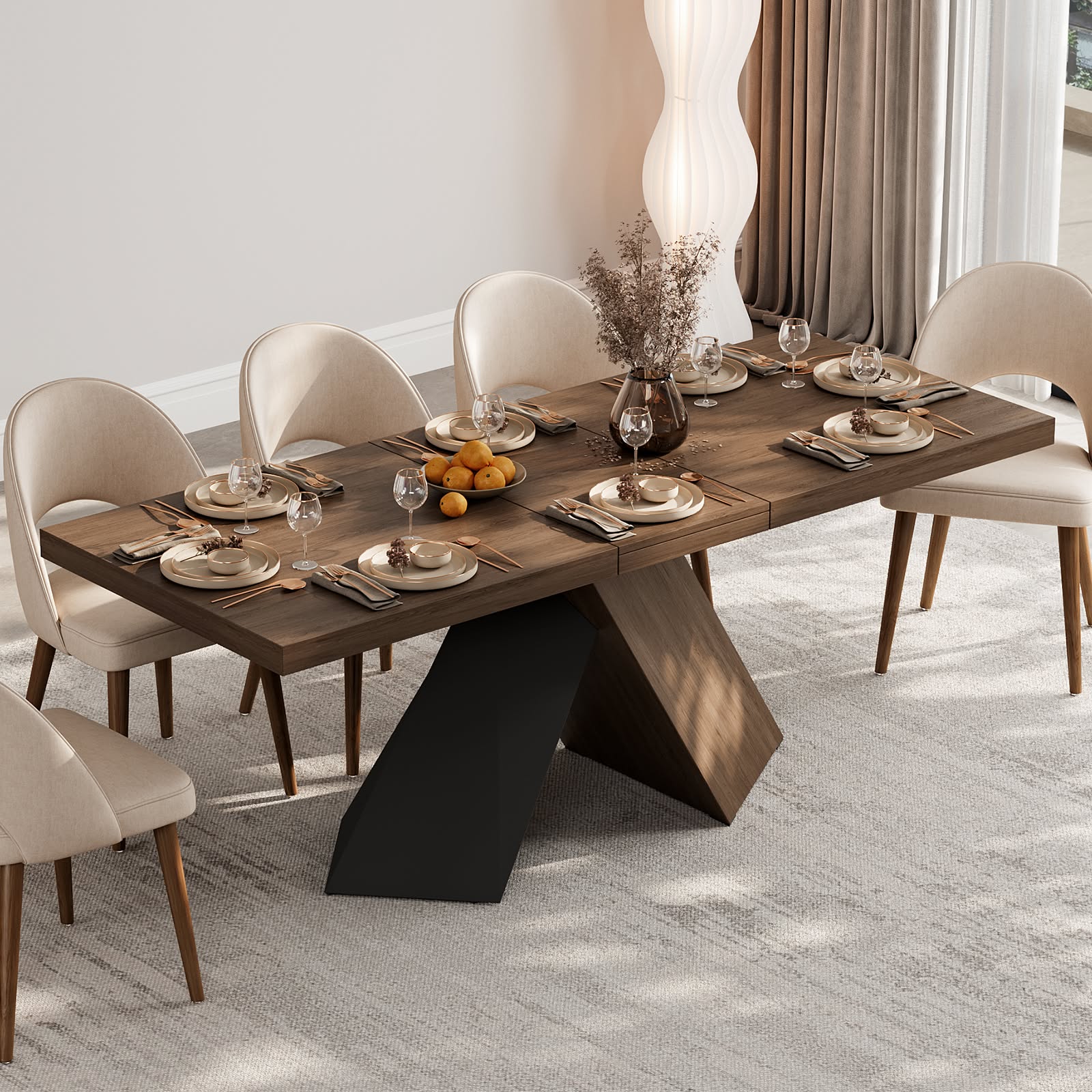 Modern Dining Room with Sculptural Wood Table