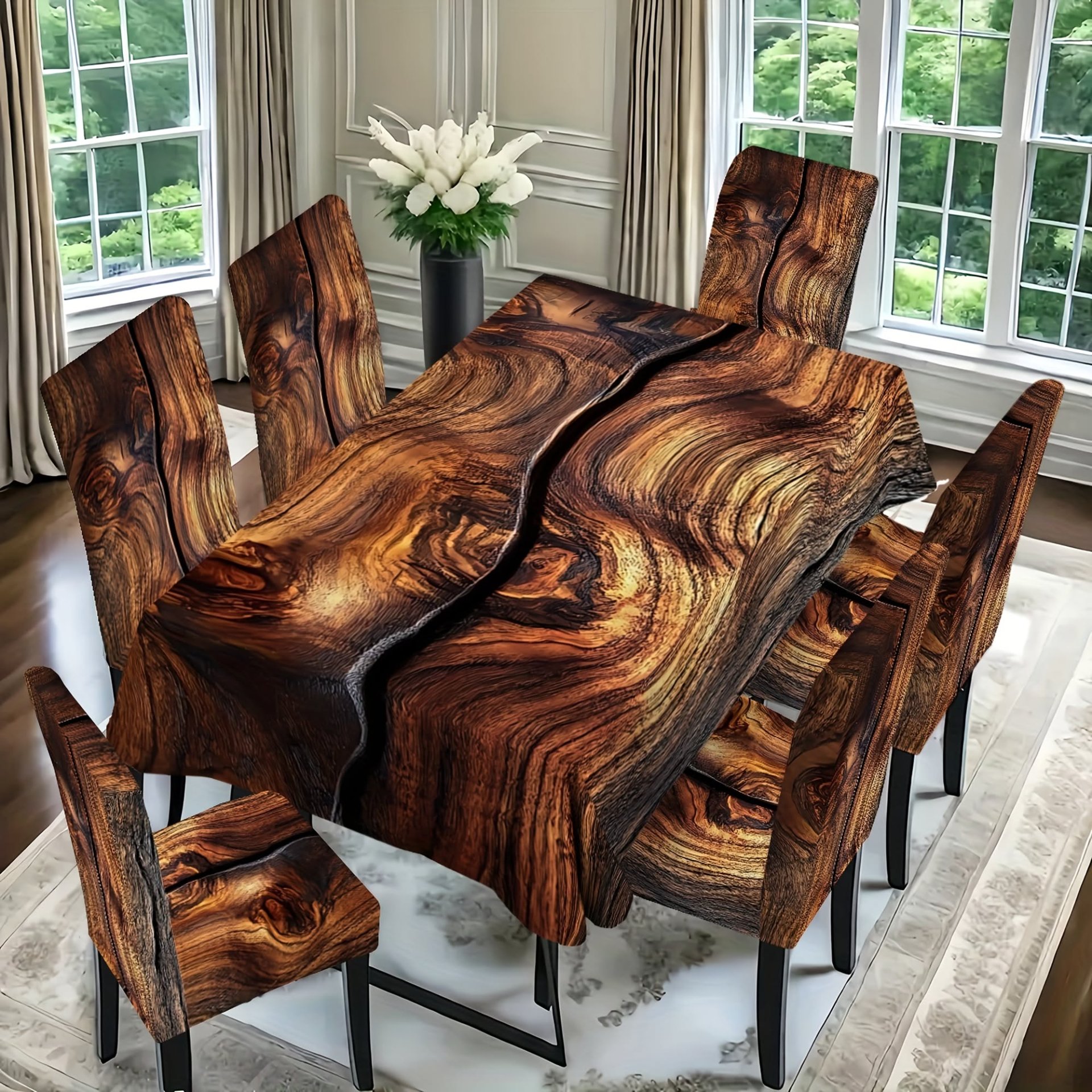 Modern Dining Room with Live Edge Wood Table and Chairs