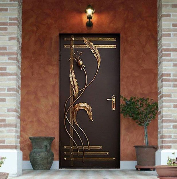 Elegant Front Door with Artistic Metalwork