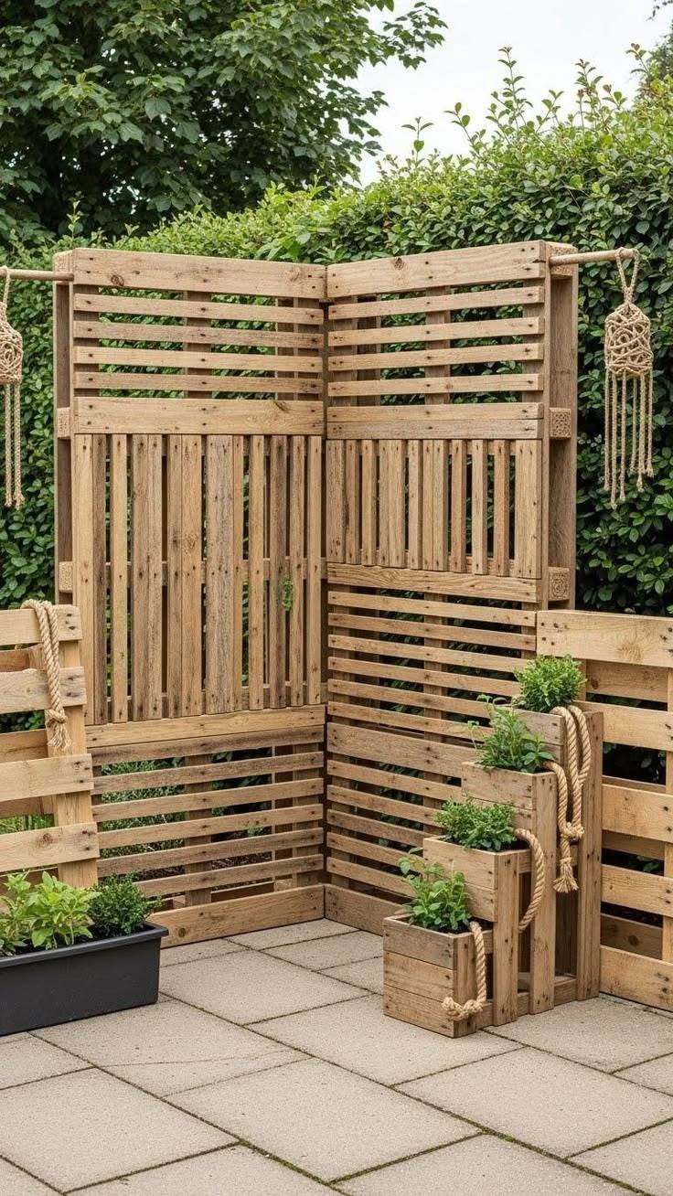 Rustic Garden Corner with Wooden Pallet Planters