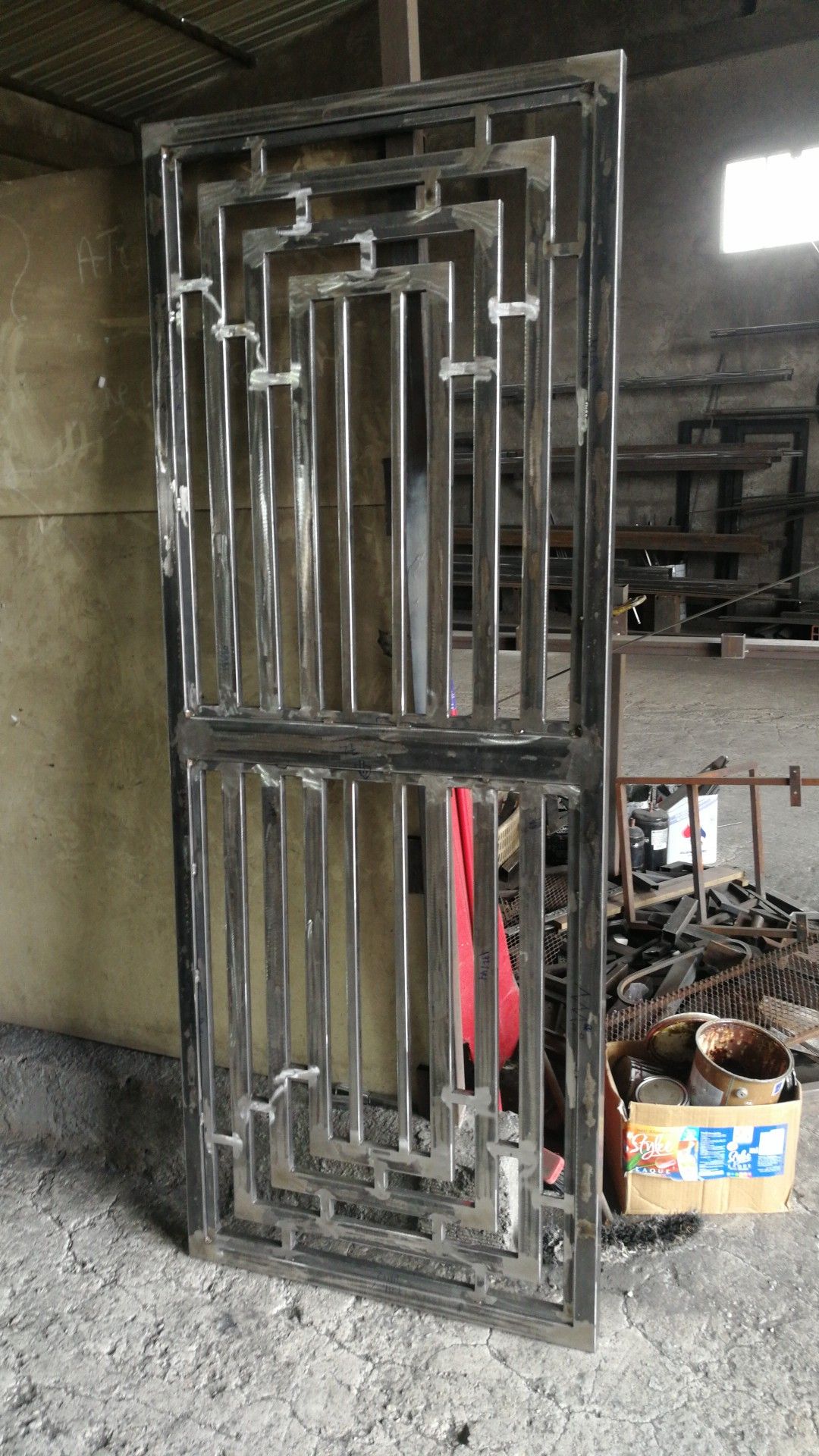 Geometric Steel Door Frame with Modern Industrial Pattern